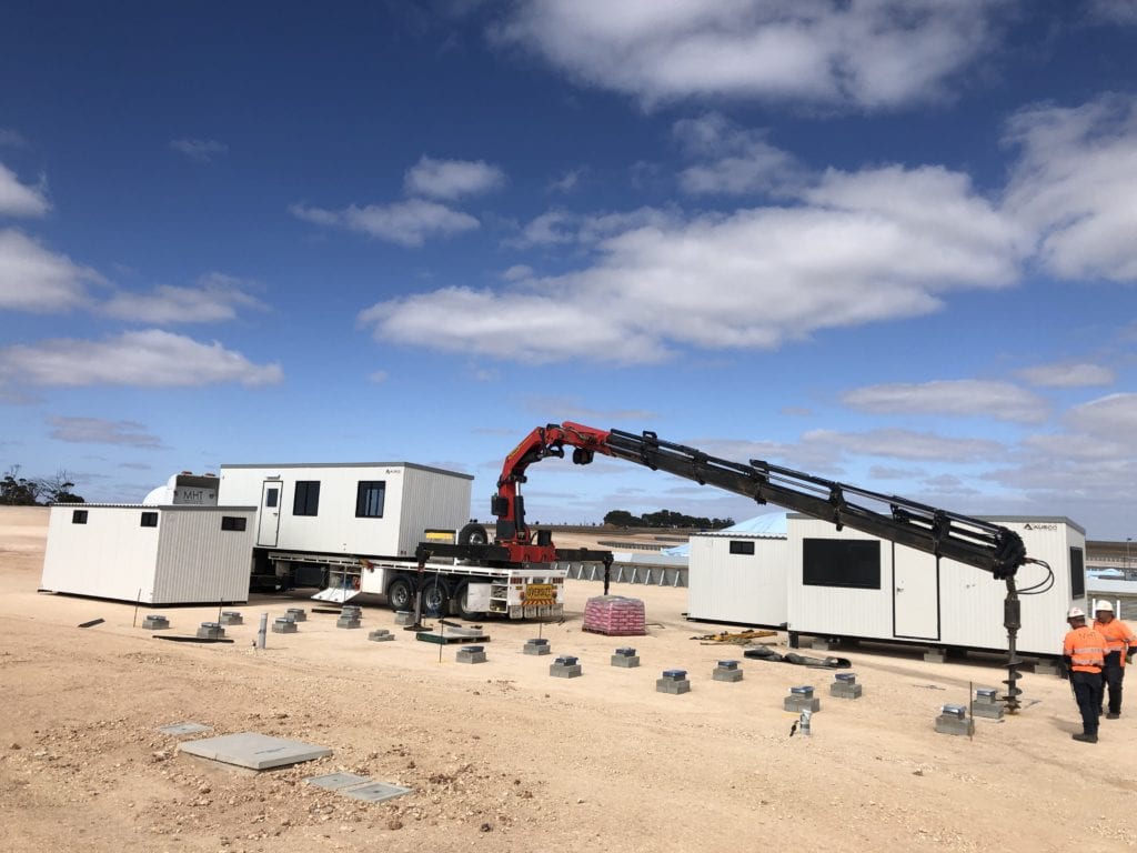  T-Ports have completed the installation of portable buildings on the bunker sites including toilets, supervisors' office and smoko rooms, with thanks to Ausco Modular. Pic taken at Lock.